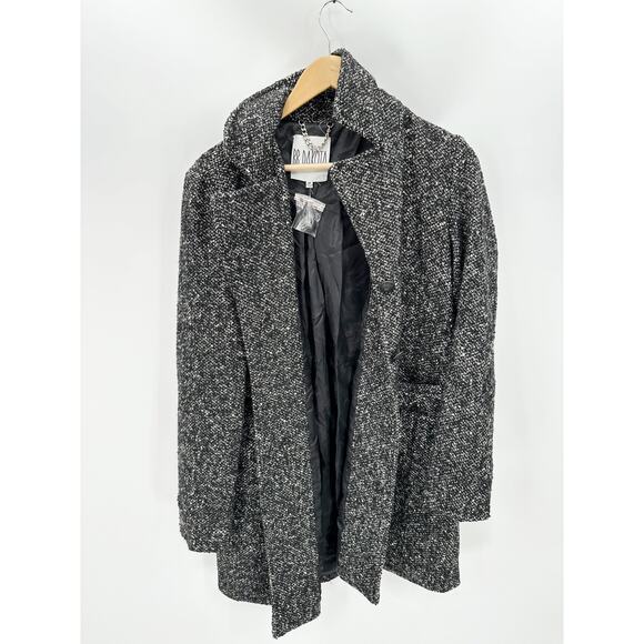 BB Dakota Coat Women MEDIUM NWOT Black Tweed Wool Blend Long Sleeve Jacket - Picture 1 of 9
